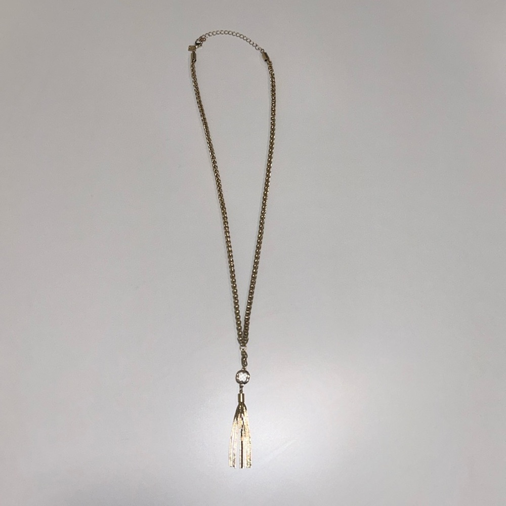Banana Republic gold tone chain gem tassel necklace